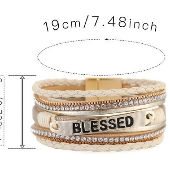 NWT Leather and Metal “Blessed” bracelet, magnetic closure - Picture 2 of 2